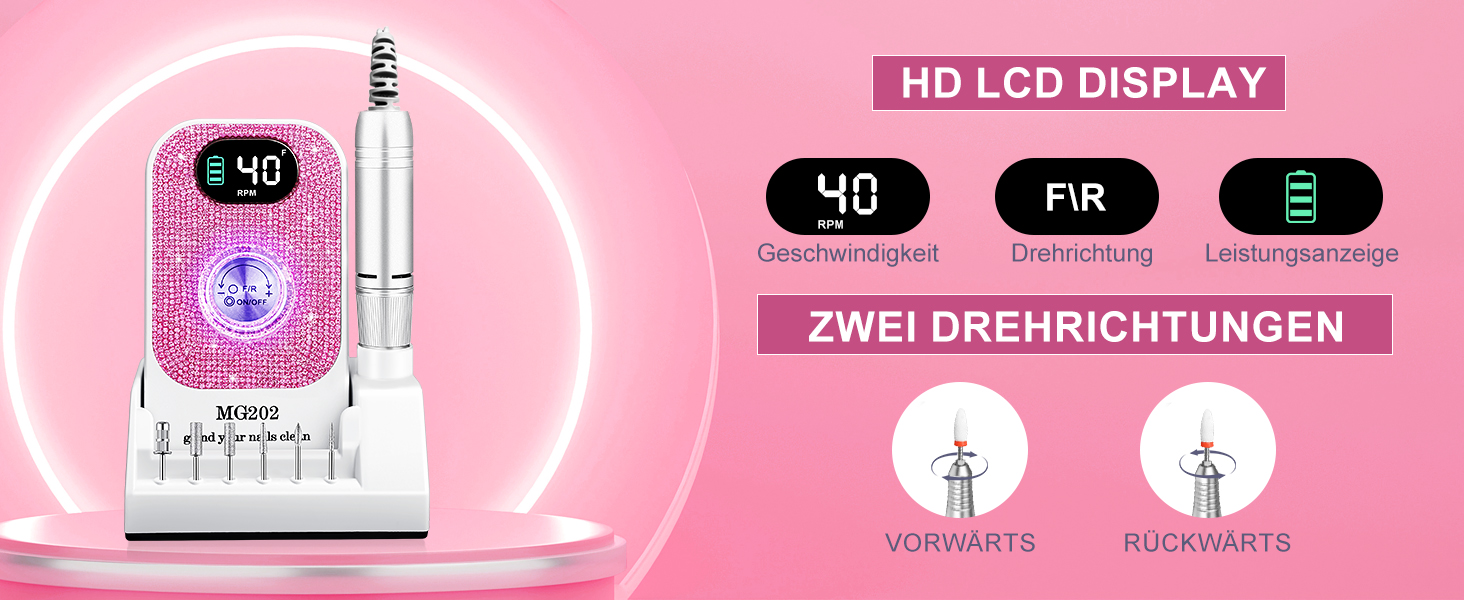 Електричний апарат для манікюру та педикюру Nagelfräser 12в1 з алмазним набором для гелю та акрилу, 40000 об/хв, білий