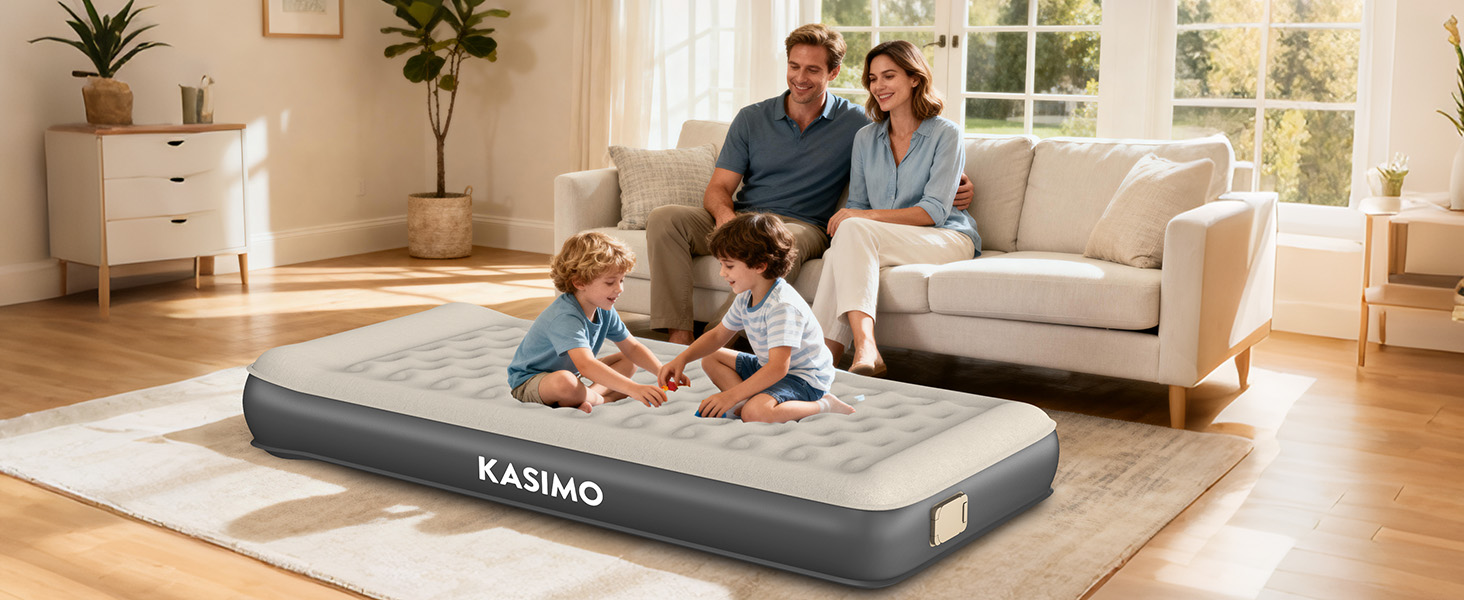Надувний матрац KASIMO TPU самонадувний 1-місний з електричним насосом та подушкою, 190x90x22 см для дому та кемпінгу