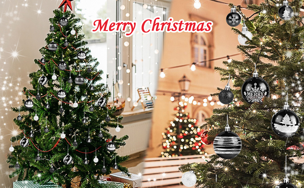 Набір ялинкових прикрас Ilauke, 44 шт. Ялинкові кулі з пластику червоного та білого кольору, 3 та 6 см. Декорації для ялинки на Різдво, для вечірки, дому, весілля. Кольори: червоний, білий (чорний, білий)