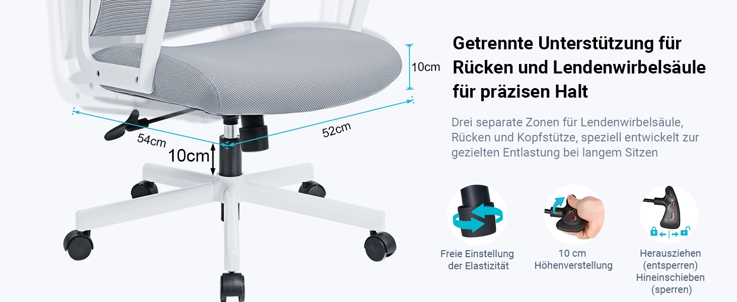Ергономічне крісло для офісу з регульованою підголовником, крісло для робочого столу з широким сидінням, підтримкою попереку, офісне крісло 200 кг, сітчасте крісло, крісло для дому та офісу, комп'ютерне крісло EN 1335, сіре