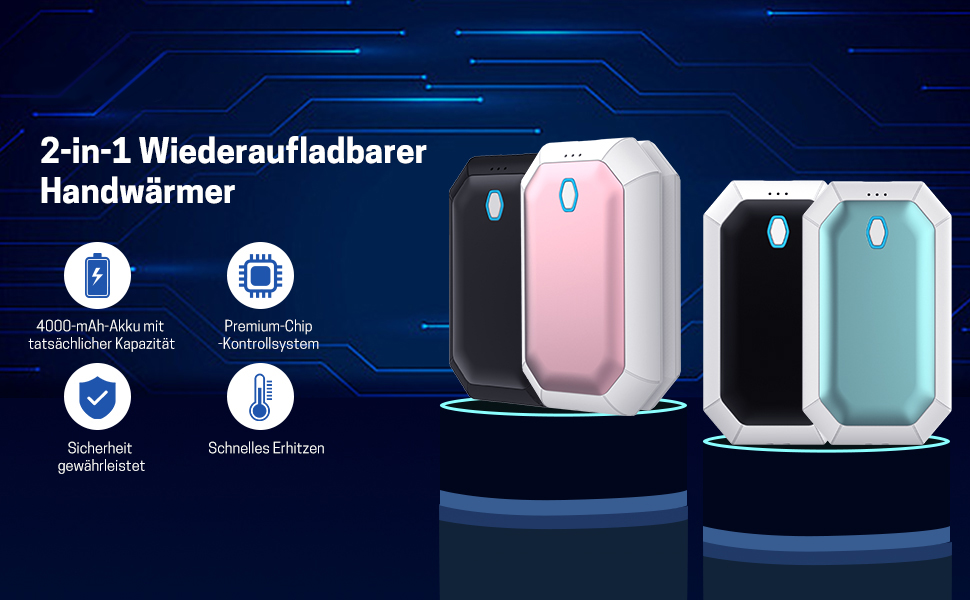 Електричні грілки для рук, 2 шт., 4000mAh, портативні, для активного відпочинку, кемпінгу, полювання, гольфу, зимові подарунки для жінок, чоловіків, сімей (блакитний)