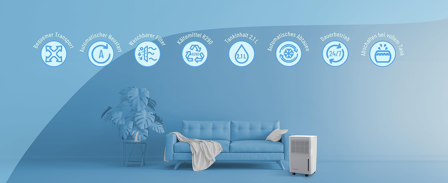 Noaton® DF 4212 - Електричний осушувач повітря 13,2 л/добу, для квартири та підвалу, з таймером та захистом від переливу