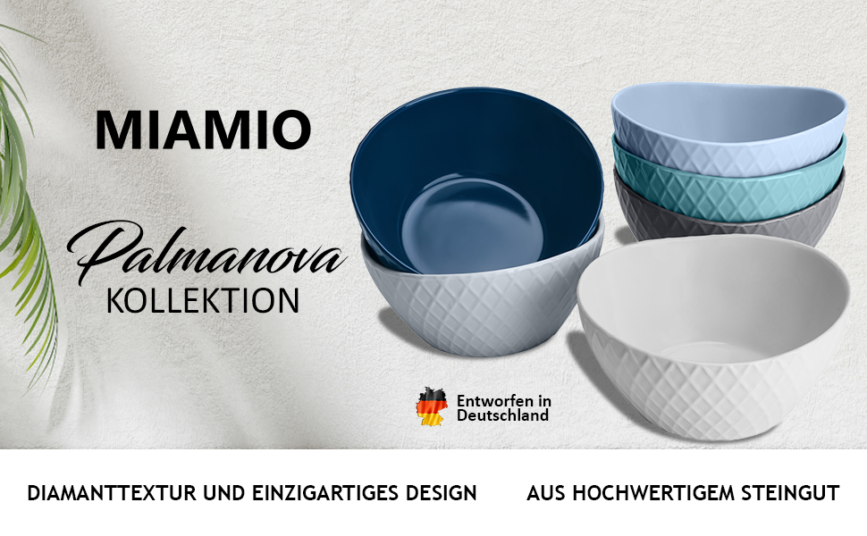 Набір мисок Miamio Palmanova (блакитний), 6 шт, 800 мл - сучасний дизайн, великий об'єм