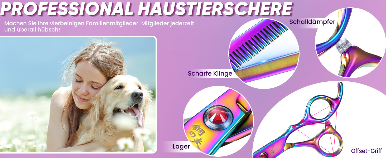 Професійна ножиця для грумінгу собак Chunker, ножиці для розрідження шерсті, нержавіюча сталь 440C, кольорова (Rainbow-thinning)