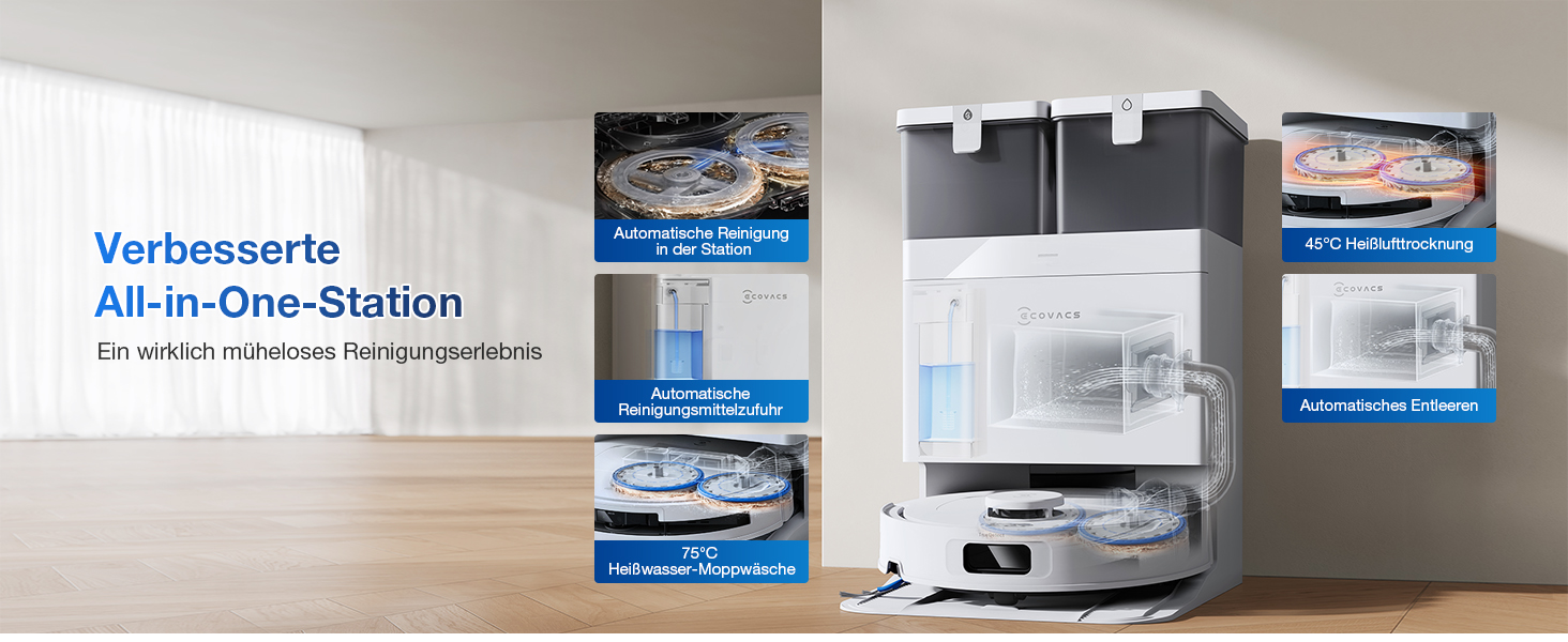 Робот-пилосос ECOVACS DEEBOT T30S PRO з функцією миття, 11000 Па, технологія ZeroTangle, миття гарячою водою 70°C, TruEdge™ для миття країв, акумулятор 6400mAh, AI-уникнення перешкод (T30C OMNI Gen2 W)