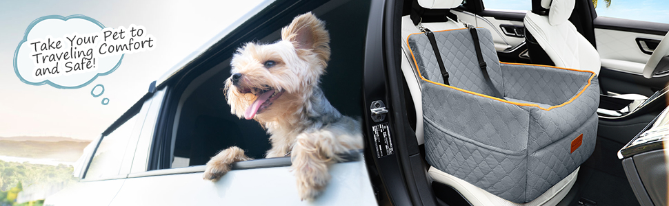 Washable Dog Car Seat for Small to Medium Dogs with Leash & Storage Pockets - Thickened Elevated Dog Bed for Back or Front Seat - Black
