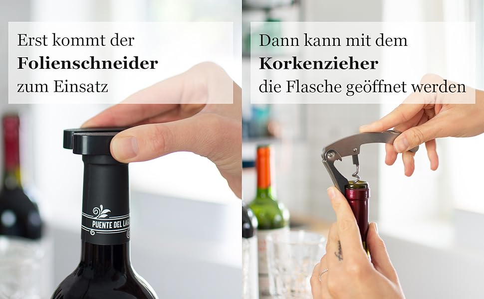 Набір для відкривання вин 5 предметів - дизайн винних пляшок, чорний колір - аксесуари для вина з різаком для фольги, штопор, виливає, кільце від бризок, нержавіючі кришки