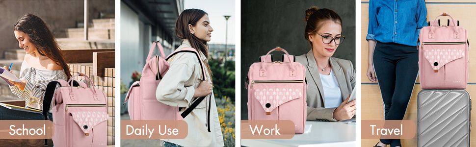 Рюкзак Lekesky для жінок: шкільний, з відділенням для ноутбука 15.6 дюймів, антикрадійний, рожевий