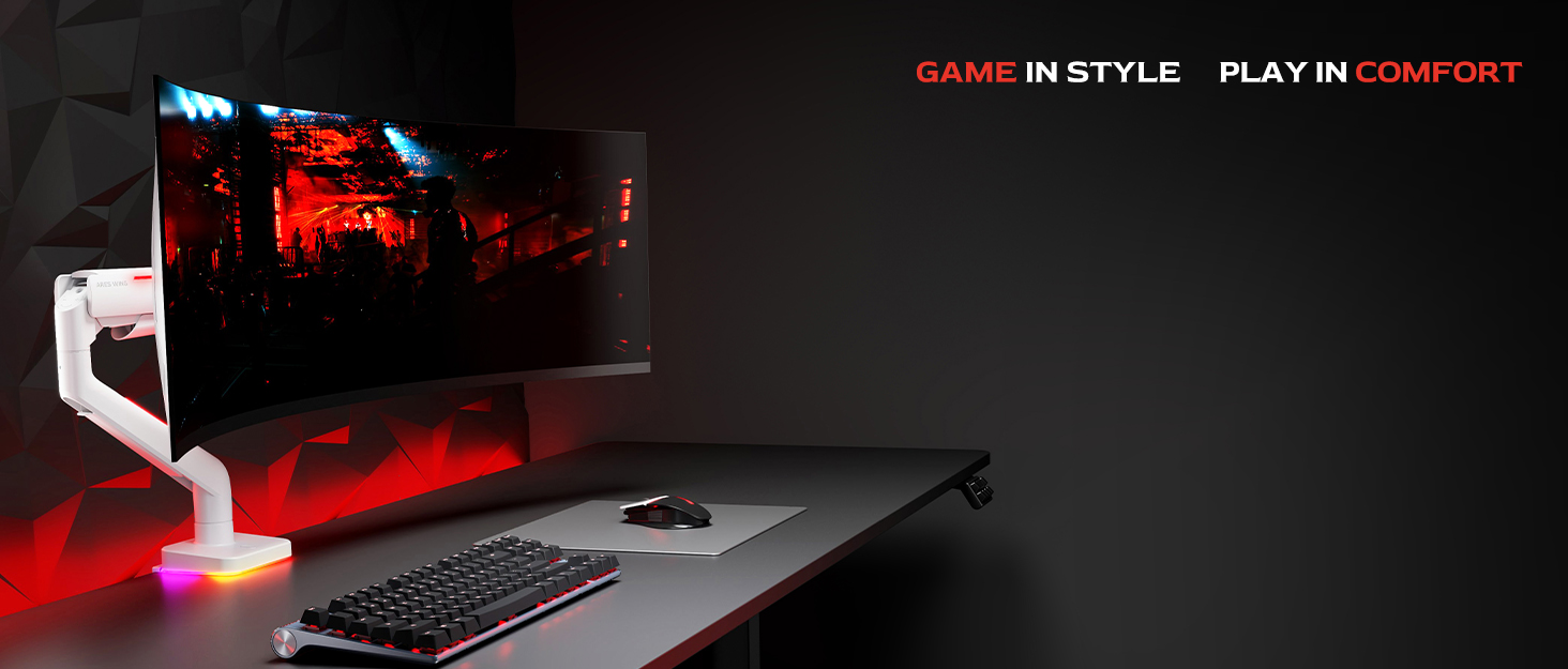 Кріплення для монітора ARES WING: регульована підставка для моніторів 17-49 дюймів, газліфт, VESA 75/100 мм, чорний (без USB)