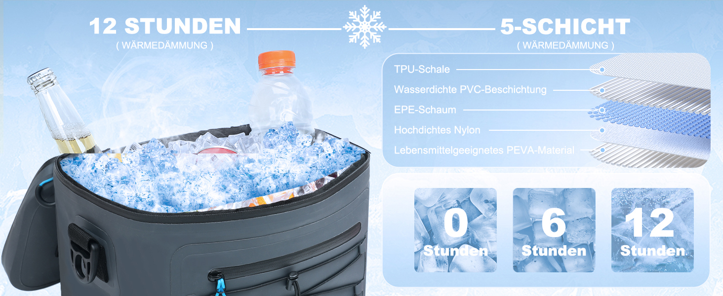 Термосумка-холодильник 15/24L, водовідштовхуюча, для пікніків, пляжу, кемпінгу, офісу, транспортування продуктів, сіра