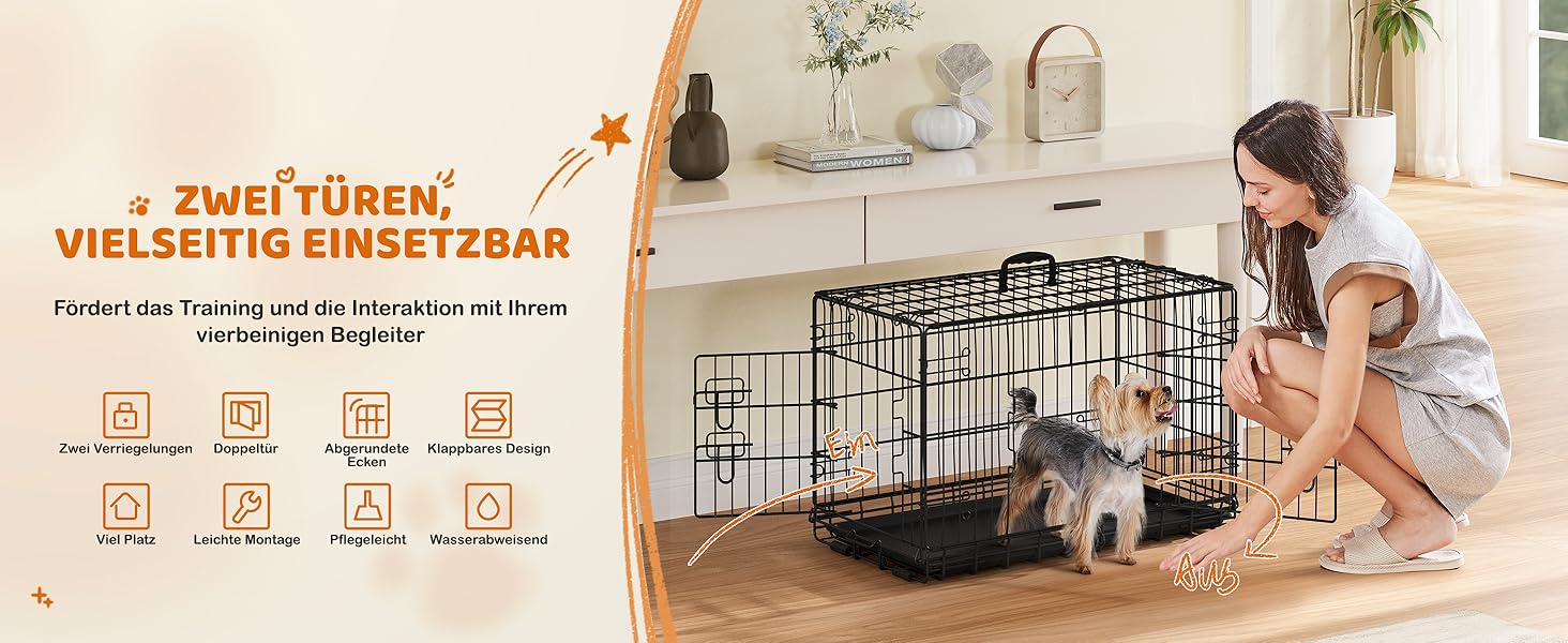 Клітка для собак Yaheetech 90x56x63 см, розкладний вольєр з перегородкою, 2 двері, чорна, для дому та транспортування