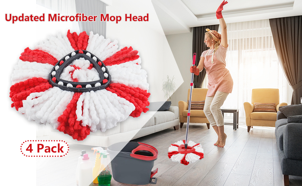 4 мікрофіброві насадки для швабри Vileda Turbo, сумісні з EasyWring Spin Mop, змінні головки для підлоги