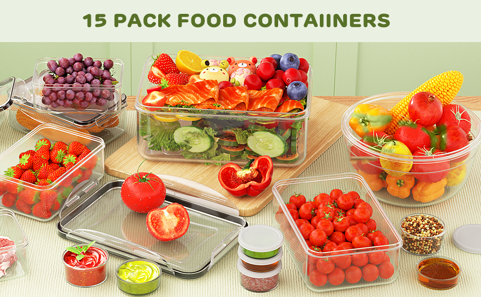 Набір контейнерів для зберігання їжі Jim's Store (30 шт.) з кришками, 15 контейнерів + 15 кришок. Високоякісні, герметичні контейнери для кухні, мікрохвильової печі та морозильної камери.