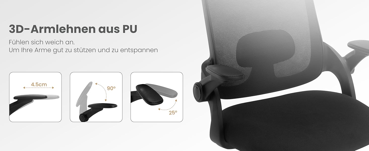 Крісло офісне WOLTU ергономічне, регульована підголовник та поперекова підтримка, функція гойдання, для офісу, 150 кг, чорне