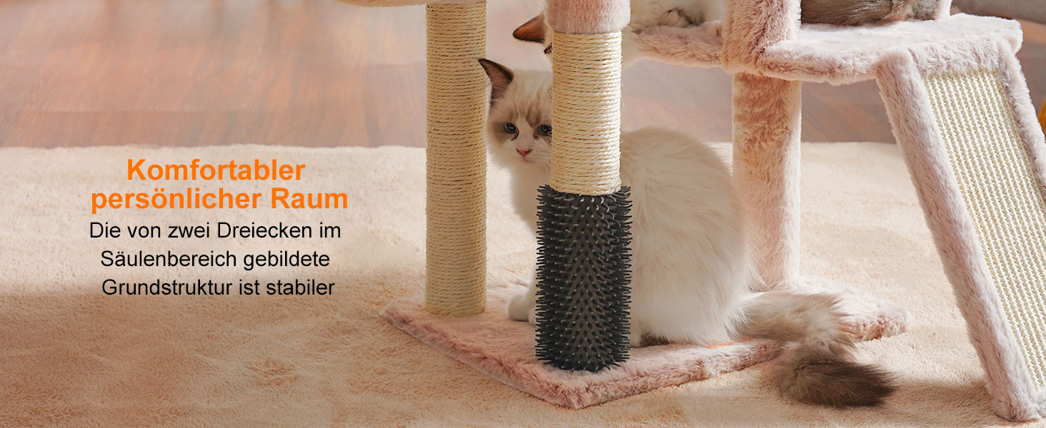 Котячий будиночок Heybly з щіткою для котів, котячий будиночок для домашніх котів з оббитою м'якою стійкою, котячий когтетоп з кошиком, когтеточкою та когтедровом, HCT005SG (коричнево-бежевий)