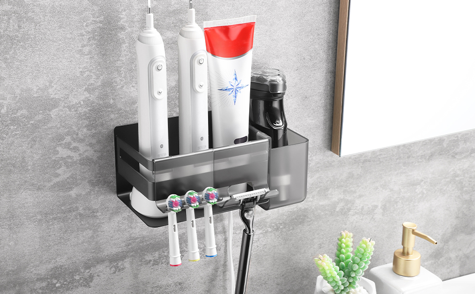 Тримач для електричної зубної щітки з нержавіючої сталі, настінний, без свердління, для 3 щіток та аксесуарів