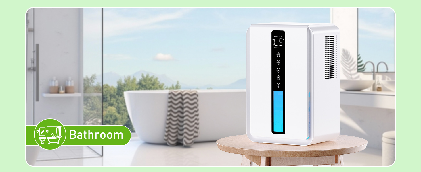 Електричний осушувач повітря 1.8L з антизаморожувальним захистом, 2 швидкості та 2 режими, таймер 48H, RGB підсвітка, для спальні, ванної кімнати та гуртожитку (2500 мл)