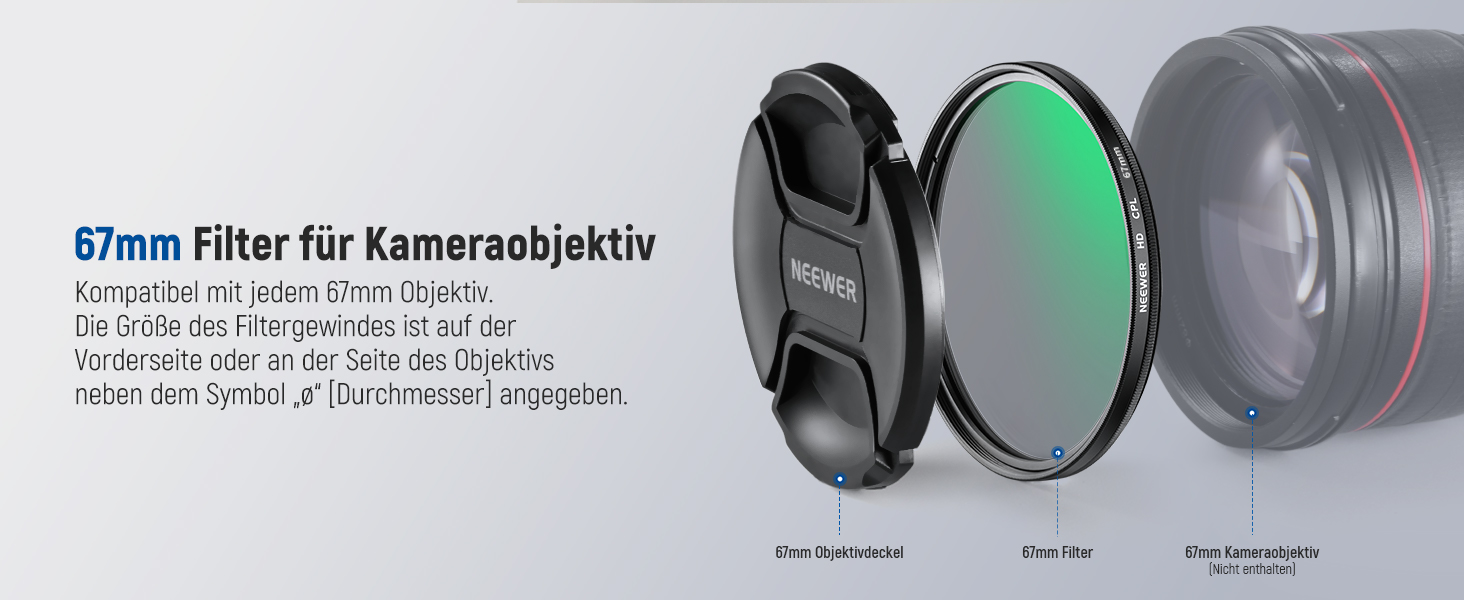 NEEWER CPL фільтр (67mm) для об'єктивів камери з нанопокриттям, HD скло, зменшує відблиски та віддзеркалення