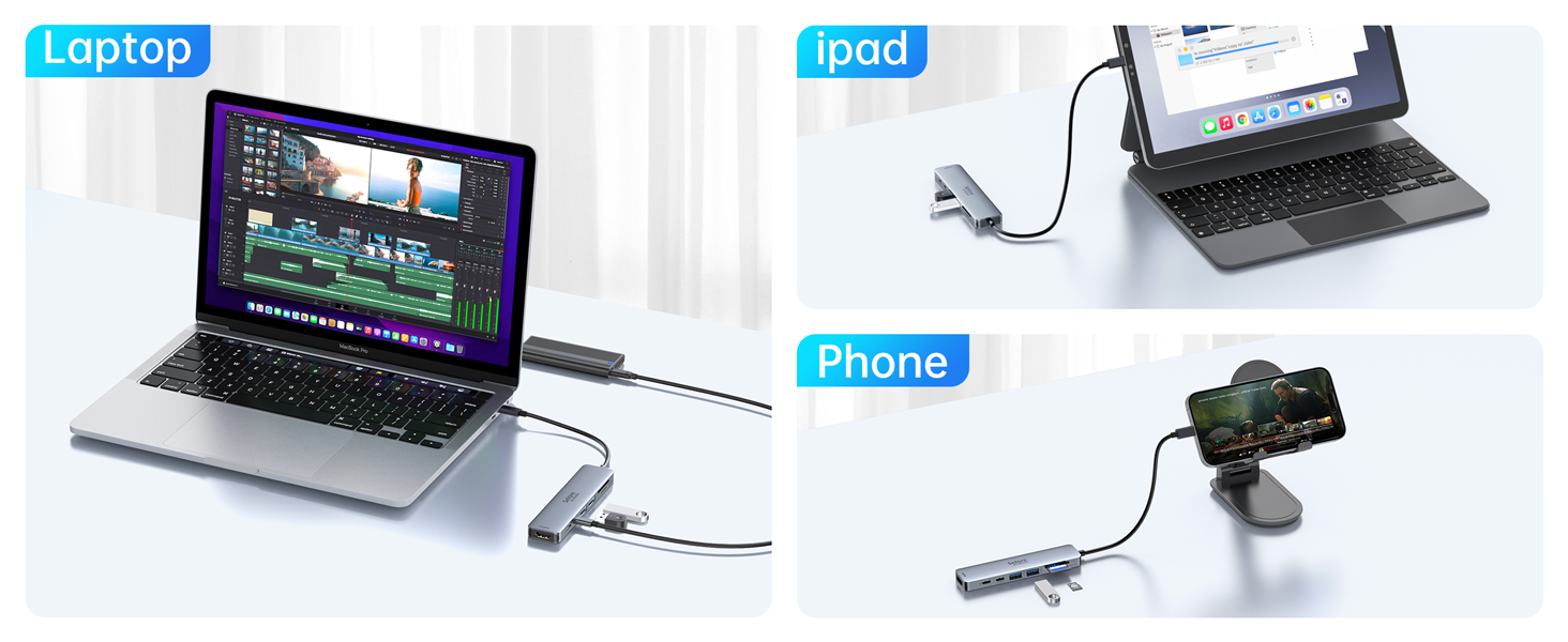 Док-станція для 2 моніторів, USB-C хаб 8 в 1: адаптер DisplayPort, HDMI, VGA, PD 100W, USB 2.0, для ноутбуків Dell, Thinkpad, Huawei
