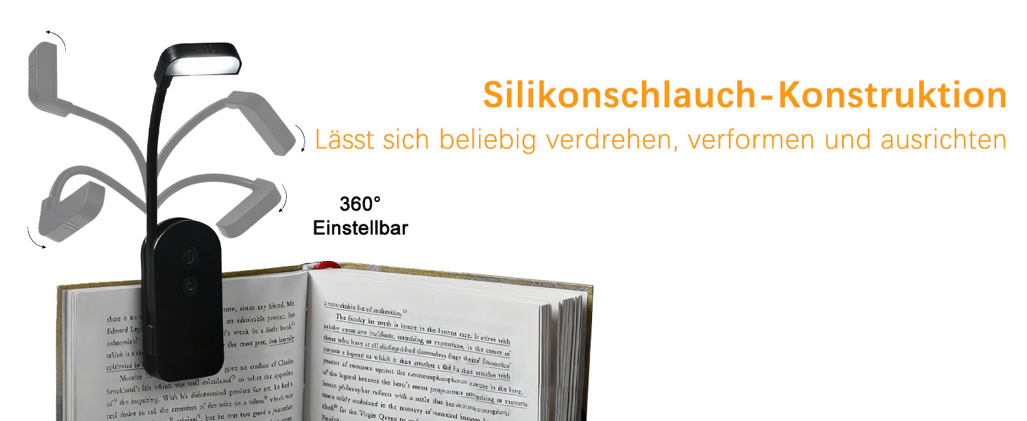 LED-лампа для читання з USB-зарядкою, 9 світлодіодів, 3 режими температури кольору, регульована яскравість, гнучка 360° поворотна кріплення для читання в ліжку, чорний