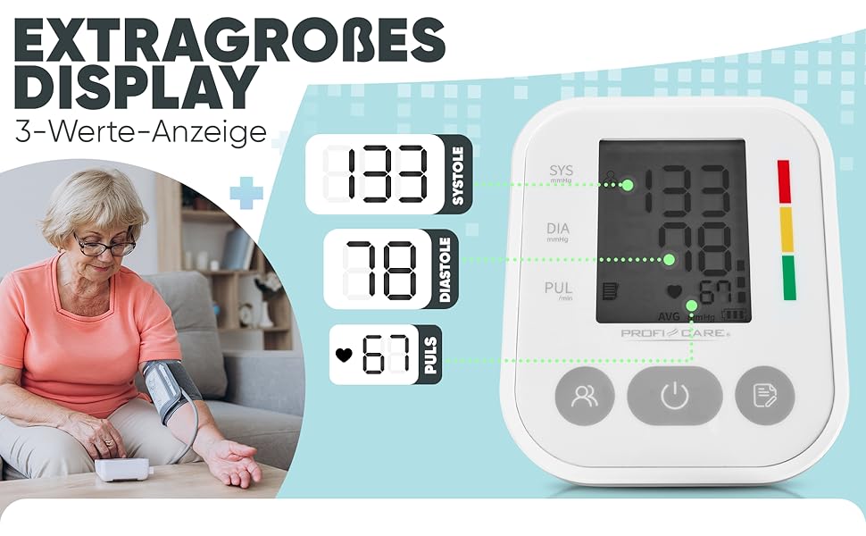Тонометр ProfiCare® PC BMG 3121 для вимірювання артеріального тиску та пульсу | Виявлення аритмії | Тонометр на плечі з оцінкою ВООЗ | Білий *Модель 2024*