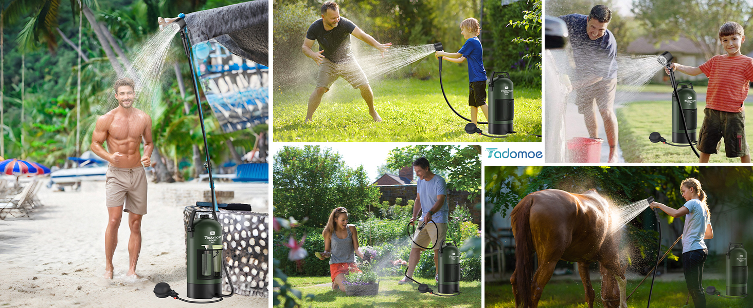 Сонячний душ для кемпінгу на 20 літрів з насосом та сумкою, зелений