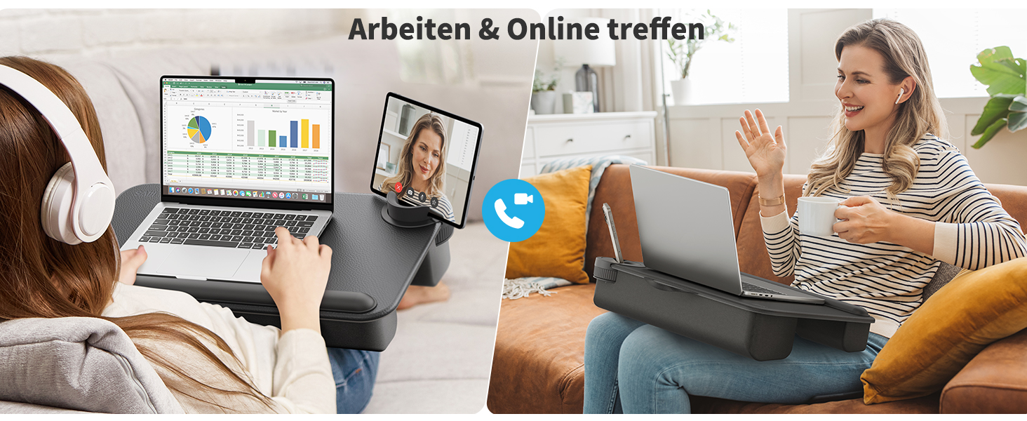 Підставка для ноутбука SAIJI з підставкою для телефону та ящиком, для роботи в ліжку/на дивані, до 17