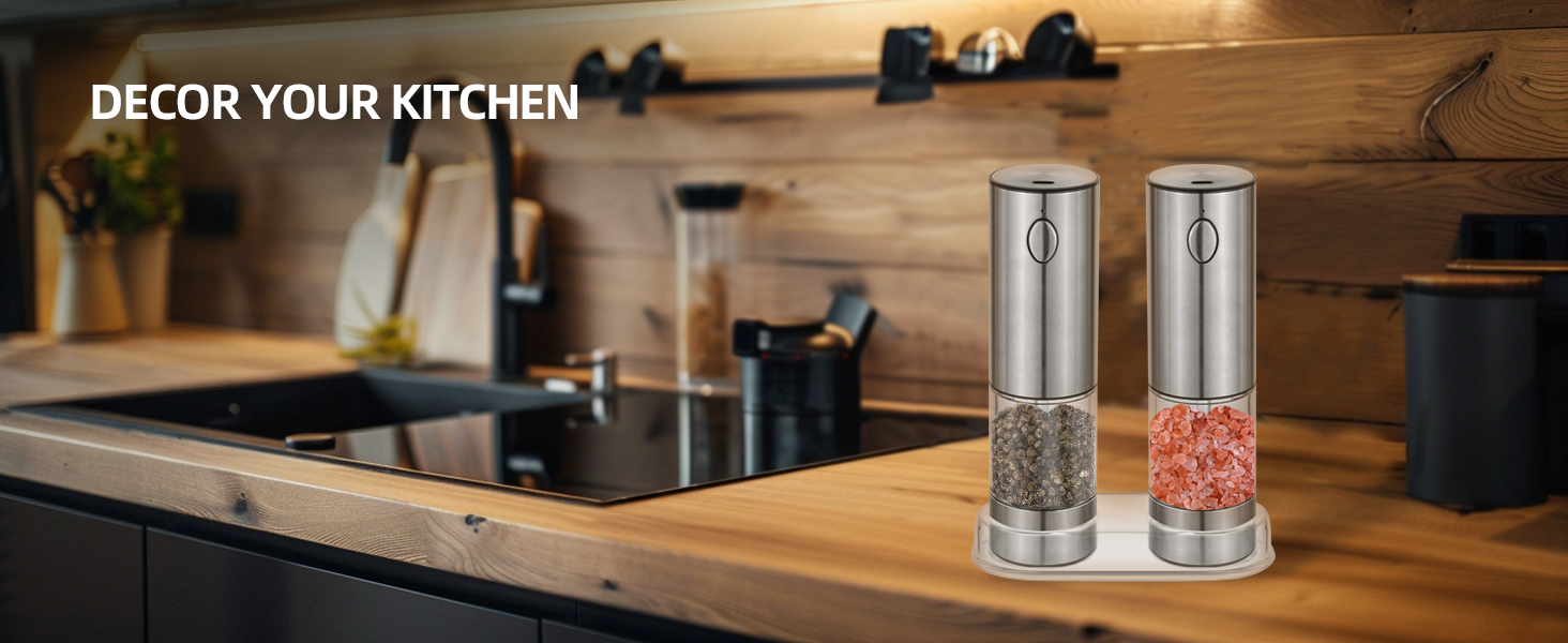 Електричний набір для солі та перцю з зарядною станцією, об'єм 110 мл, перезаряджувана солянка з 5 рівнями, керамічна млинка з щіткою (2 шт.)