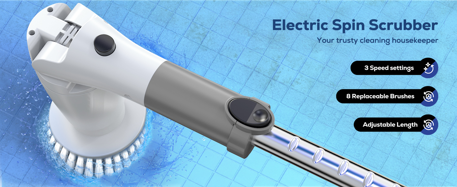 Електрична щітка для прибирання: 8 насадок, 2 швидкості, 550 RPM - для ванної, плитки, скла
