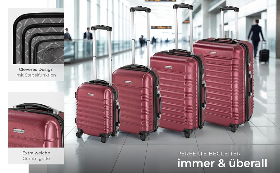 Набір валіз Tectake® 4 шт. з TSA замком, жорсткий корпус, телескопічна ручка, 4 колеса, 360° обертання, зелений (вишневий)