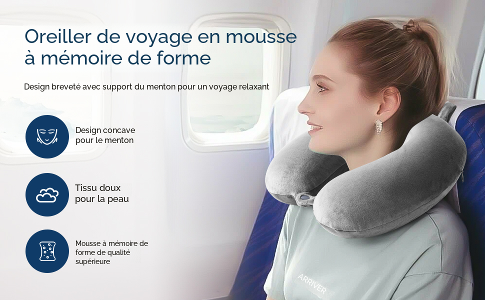 Подушка для шиї у літак/подорожі з Memory Foam - підтримуюча, компактна, легка, сіра