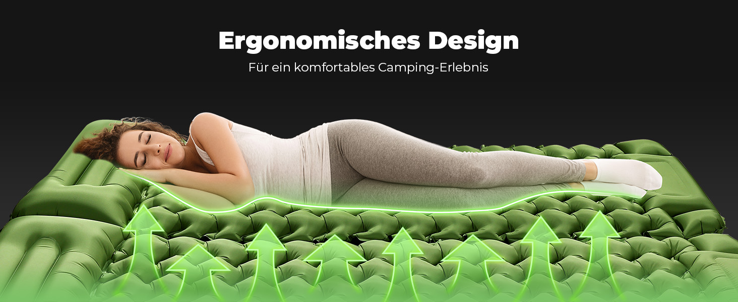 Glymnis Isomatte Camping Air Mattress - 9cm Thick with Foot Pump & Pillow - Ultralight Outdoor Sleeping Pad for Camping, Hiking & Travel - Army Green