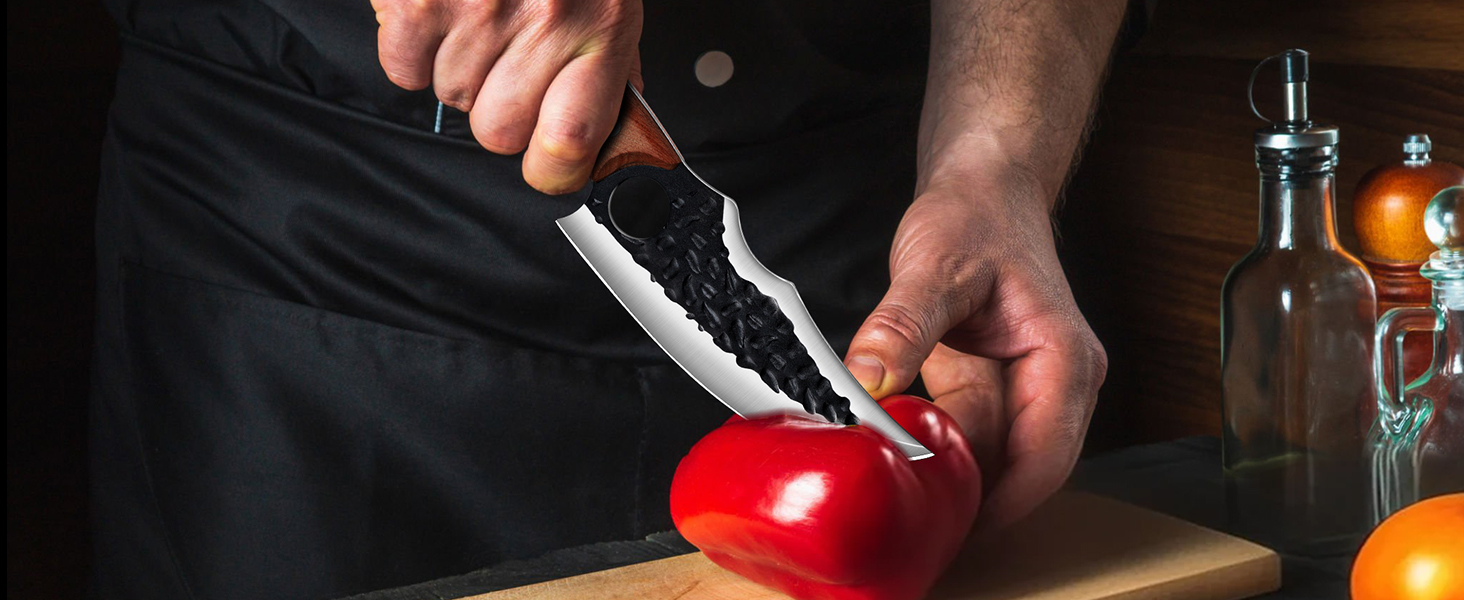 Набір кухонних ножів DRAGON RIOT 3 шт. – ручна ковка, сербський кухонний ніж, ніж для видобування Вікінга, ніж-сікач. Професійний набір для м'яса, BBQ. Подарунок для чоловіків, світло-коричневий.