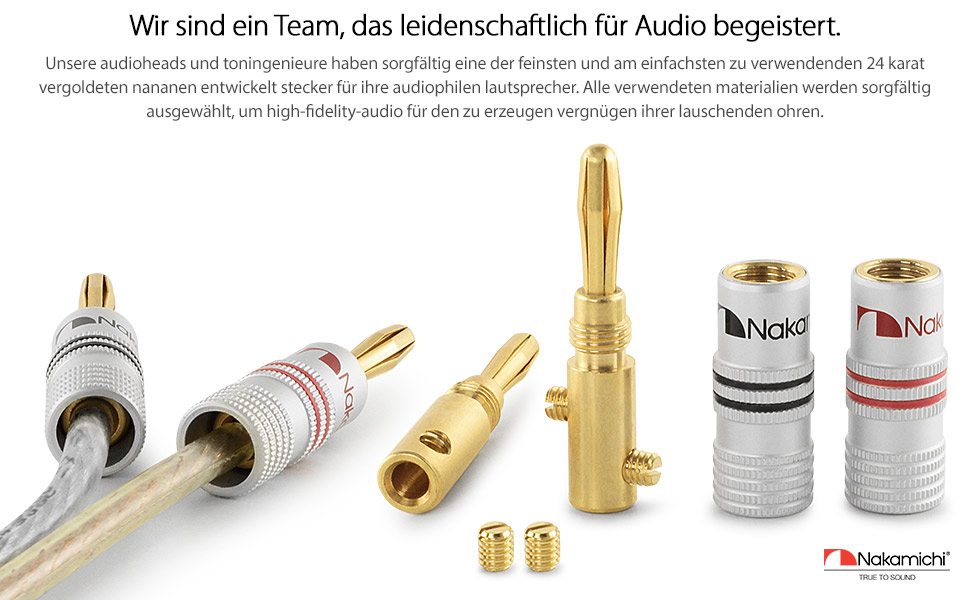 Штекери Nakamichi 24K позолочені бананники 12-18 AWG для акустики, підсилювачів, Hi-Fi, AV-ресиверів, стерео, домашнього кіно, аудіокабелів, 4 шт. (2 пари)