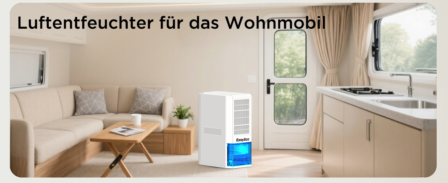 EasyAcc Електричний осушувач повітря 1200 мл, енергозберігаючий, тихий, портативний, з автовимкненням та режимом сну. Ідеально для офісу та дому (2000 мл, кремовий)