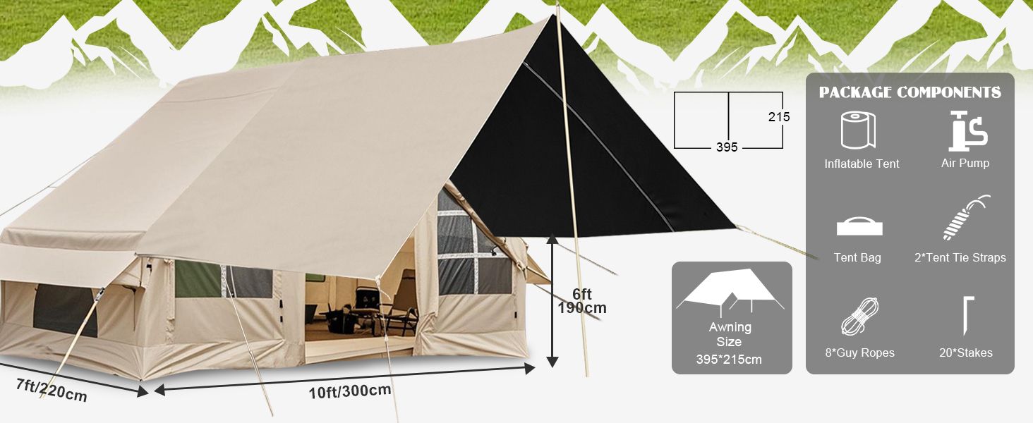 Надувний кемпінговий намет Glamping для 2/4/6/8 осіб 2025: швидкий монтаж, захист від дощу та москітної сітки, коричнево-бежевий
