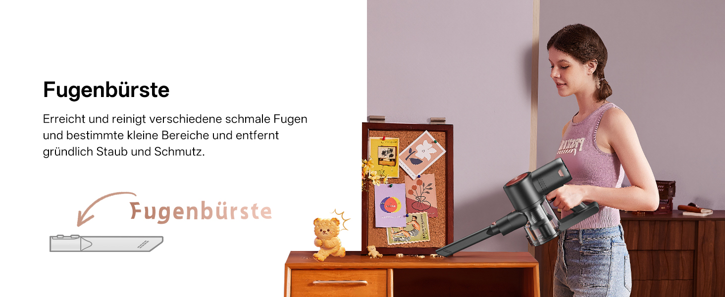 Бездротовий акумуляторний пилосос Vexilar V10PRO 6-в-1 з LED, потужність 450W, час роботи 45 хв, сила всмоктування 45000Pa. Підходить для твердих поверхонь, килимів та видалення шерсті тварин. Компактний, легкий, з телескопічною трубою. Колір: Рожевий.