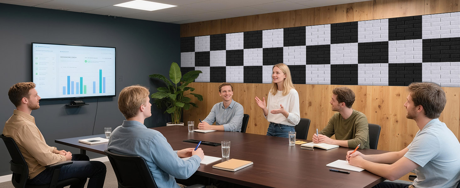 Акустичні панелі Jamelo 3D цегла, самоклеючі панелі для звукоізоляції та декору стін (30x30x0,9 см, чорні, 12 шт.) для студії, спальні та офісу