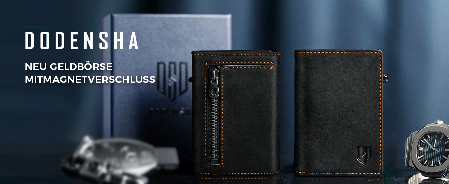 Чоловічий гаманець MagSnap Portmonee з відділом для монет, RFID захистом, для 10+ карток, чорно-помаранчевий