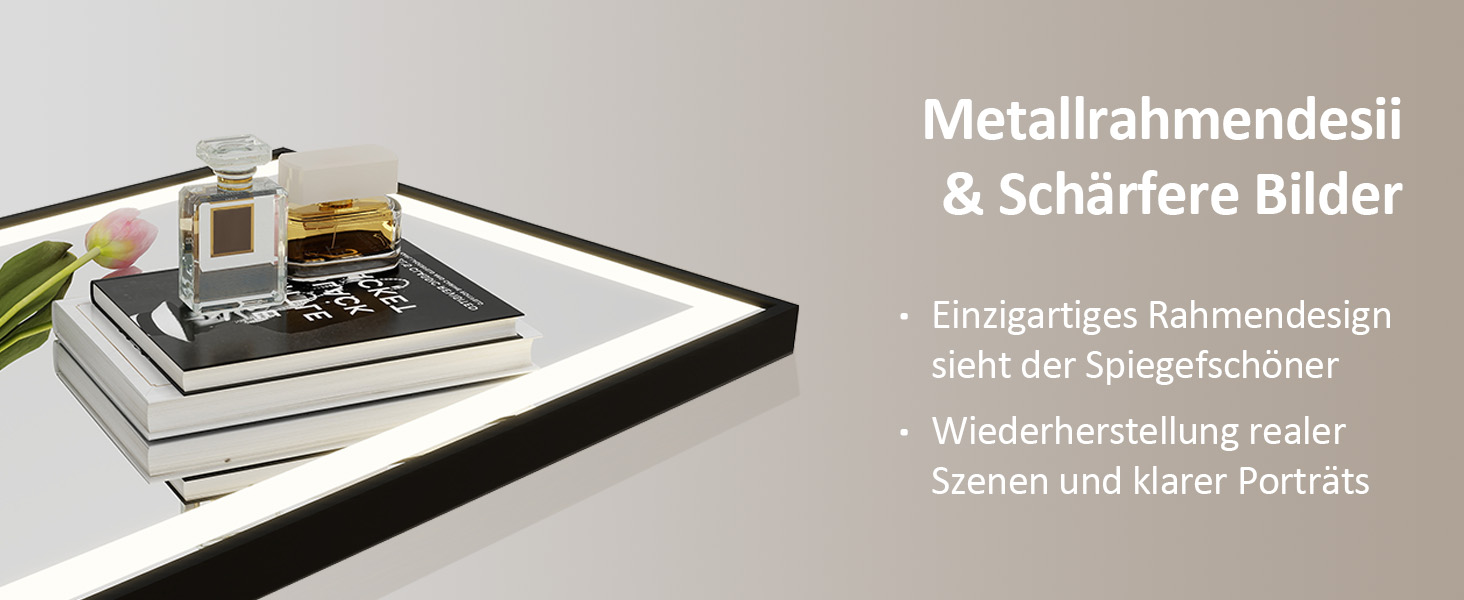 Дзеркало YOURLITE з підсвічуванням 70x50 см, LED дзеркало для ванної кімнати з годинником, сенсорне керування, 3 кольори світла, регулювання яскравості, антизапар, пам'ять, срібний (чорний-5070)
