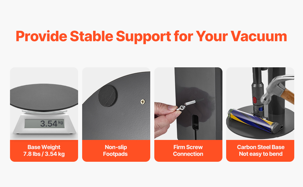 Підставка для пилососа VEVOR 126 см, сумісна з Dyson G5, V15, V12, V11, V10, V8, V7, V6, з аксесуарами, підлогова стійка, кріплення з 6 гачками та антиковзкими ніжками, срібна (з висувною трубою, чорна)