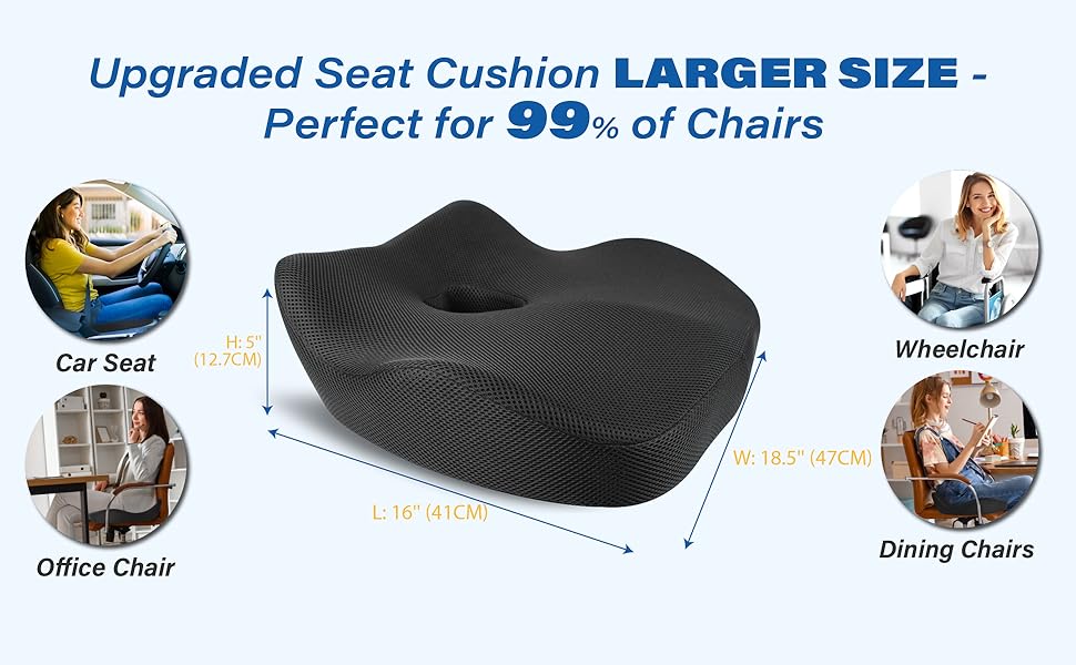 Подушка для сидіння в авто з Memory Foam для полегшення болю в попереку, велика, для водіїв невеликого зросту, комфортне водіння - для авто, офісу (чорна)