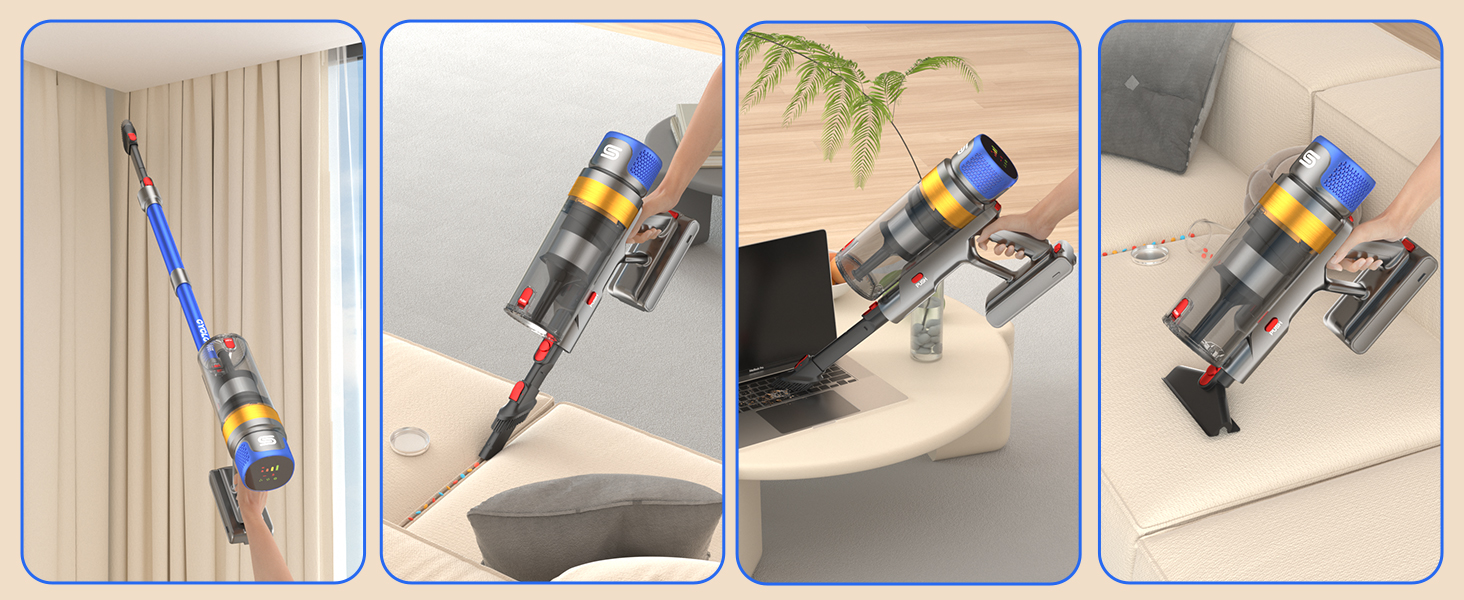 Бездротовий пилосос Sulean 580W з акумулятором, 70 хв роботи, 48000Pa, Smart Display, 1.6L, антинамотування, для твердих поверхонь, килимів, шерсті тварин