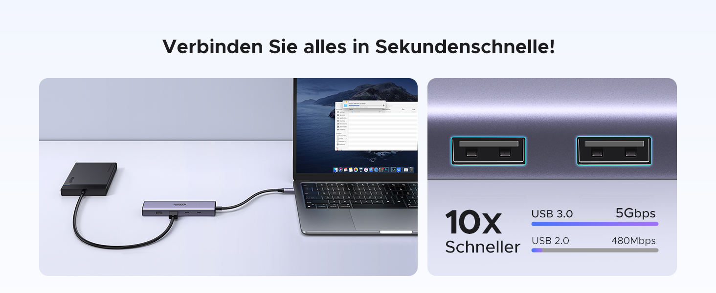 Хаб UGREEN Revodok 109 USB-C з HDMI 4K 60Hz, PD 100W, Gigabit Ethernet, SD/TF, 2xUSB-C, 2xUSB-A - сумісний з iPhone, MacBook, iPad, Surface, Galaxy