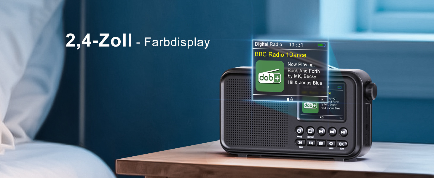 Портативне DAB/DAB+ радіо з Bluetooth 5.0, FM, акумулятором 3000mAh, дисплеєм 2.4