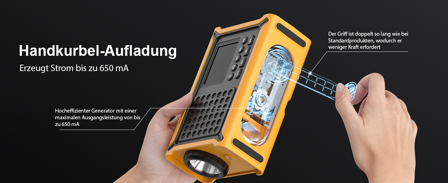 Радіоприймач Kurbelradio з DAB/DAB+/UKW, акумулятор 12000mAh, сонячна панель 8500mm², ручне радіо, Bluetooth 5.0, ліхтарик, для кемпінгу, зелений (жовтий)