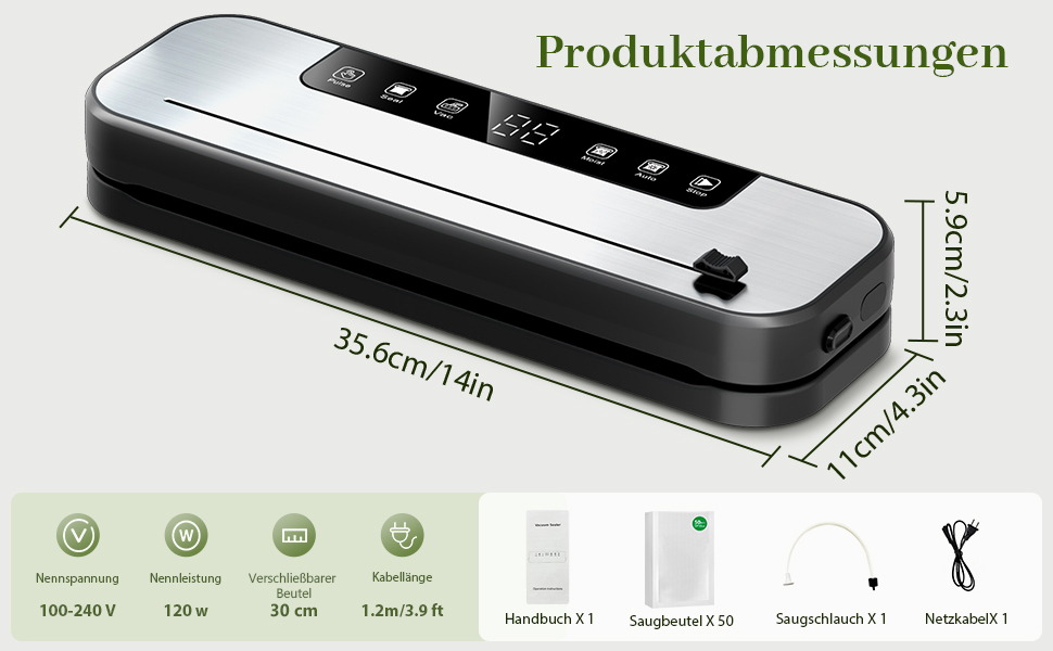 Вакуумний апарат Automatik 6-в-1 для продуктів харчування, з 50 пакетами, цифровий таймер, для сухих та вологих продуктів