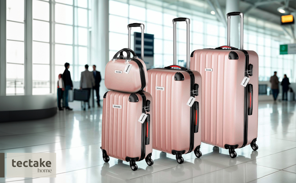 Набір валіз Tectake® (4 шт.) з ваговою та ідентифікатором, 360° колеса, жорсткий корпус із замком, велика валіза, вкладна, ручна, рожеве золото