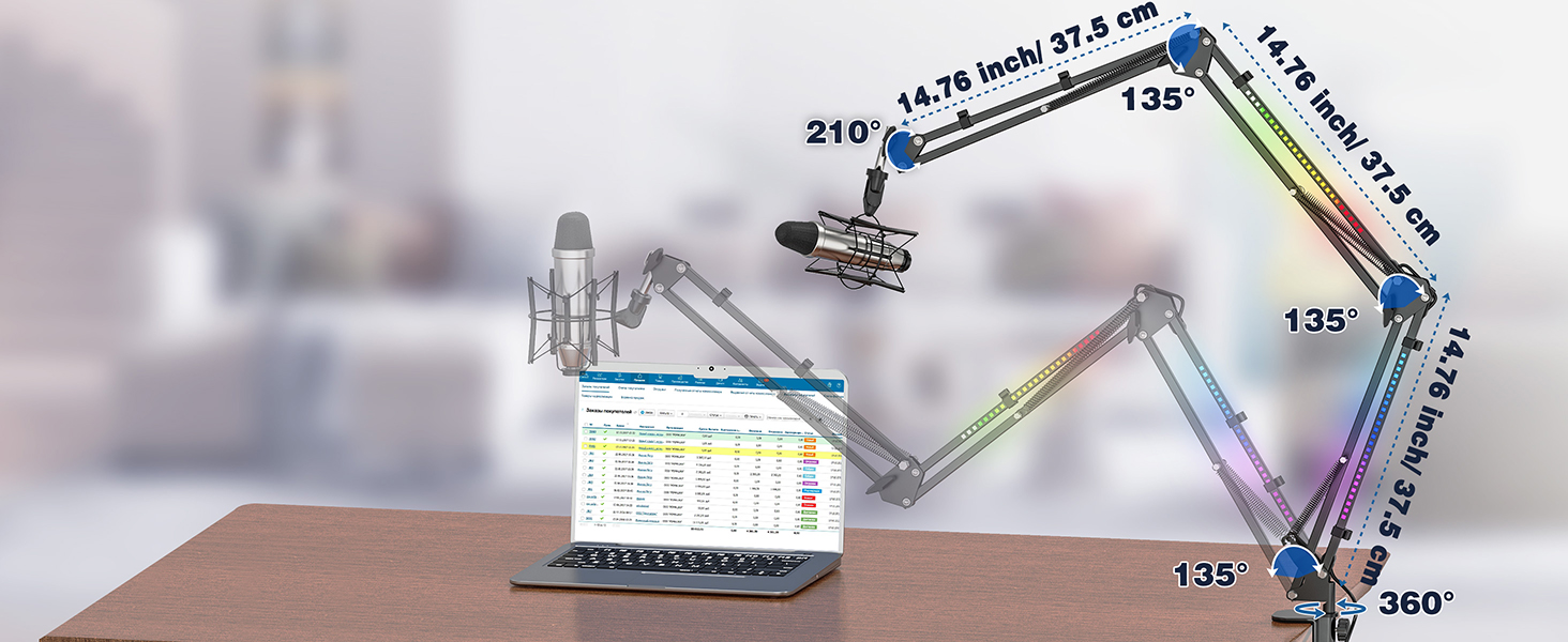 Тримач для мікрофона з RGB підсвіткою: регульований кріплення на стіл для TikTok Live-Streaming та співу