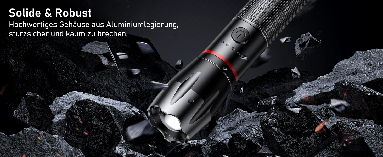 LED ліхтарик Blukar: надпотужний, з зумом, 5 режимів, водонепроникний IPX6, для кемпінгу, риболовлі та активного відпочинку